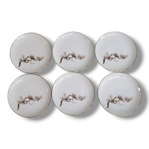 Vtg Larchmont By Sango Japan Set Of 6 Dessert / Bread Plates Pine Branch Pattern